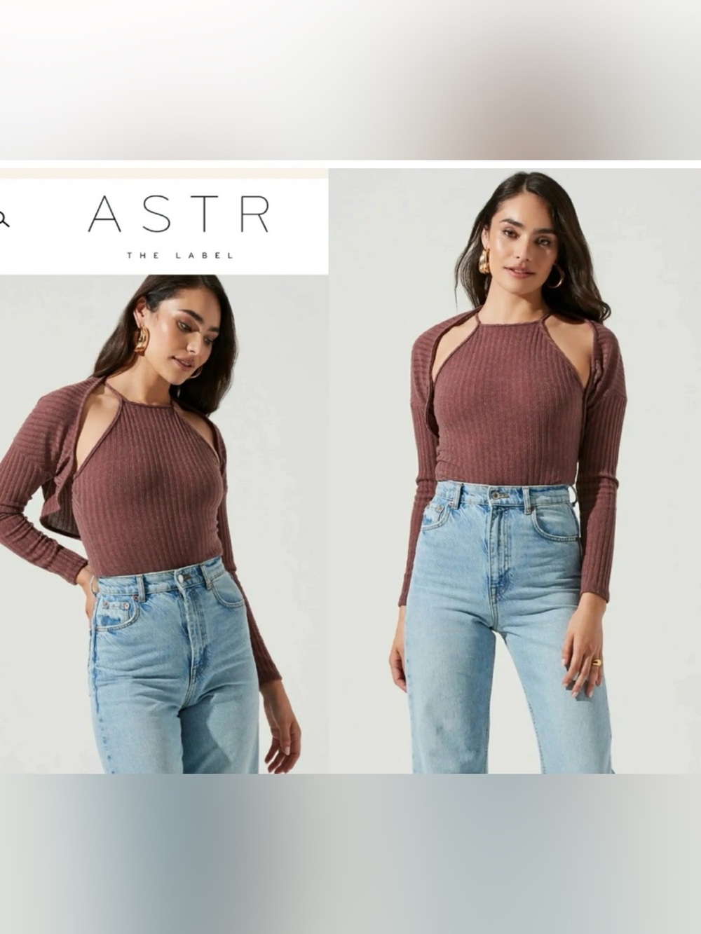 ASTR the Label Cropped Shrug and Halter Cami / Bodysuit Set size S